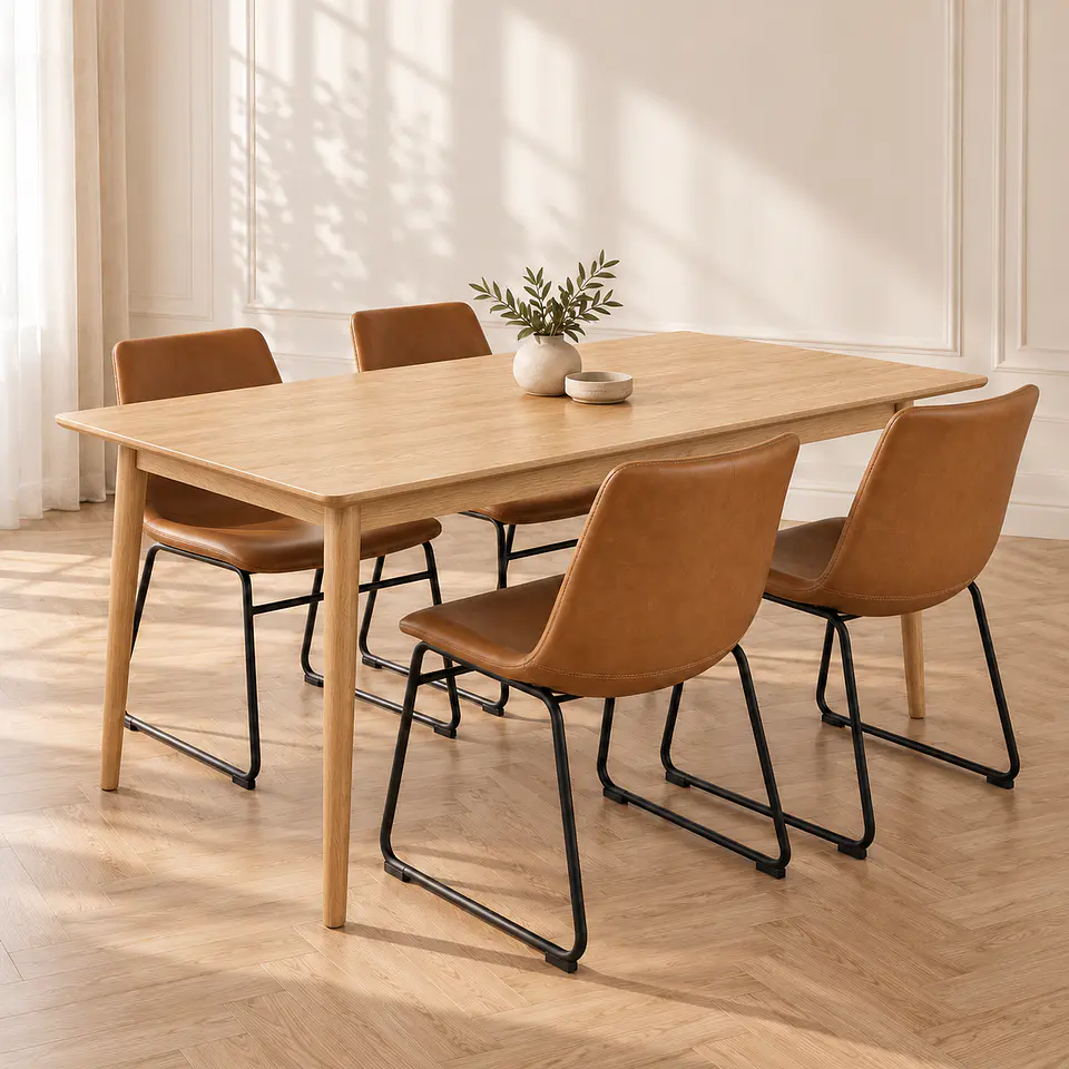 Mesa Rectangular Vema Natural + 4 Sillas Burgos Café Black 160x80- Comedor Restaurante Cocina 1