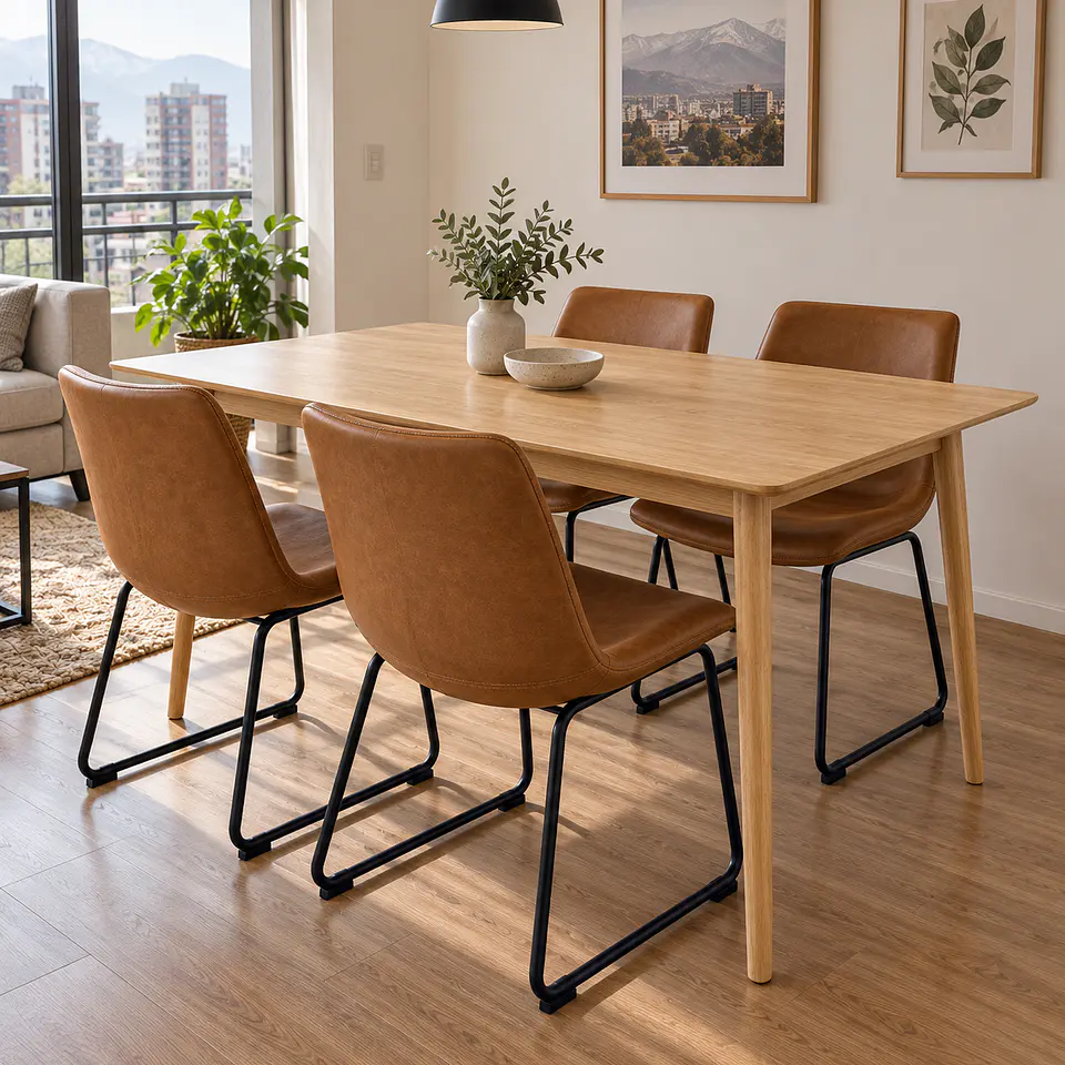 Mesa Rectangular Vema Natural + 4 Sillas Burgos Café Black 160x80- Comedor Restaurante Cocina 2
