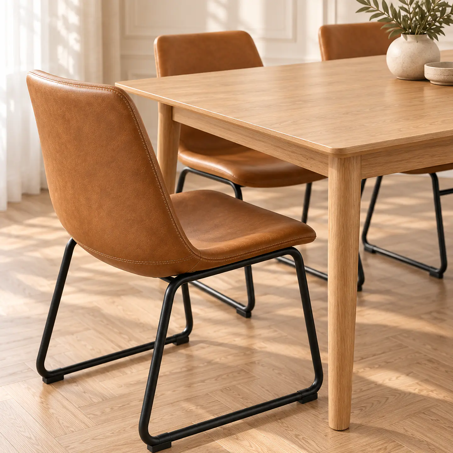 Mesa Rectangular Vema Natural + 4 Sillas Burgos Café Black 160x80- Comedor Restaurante Cocina 3