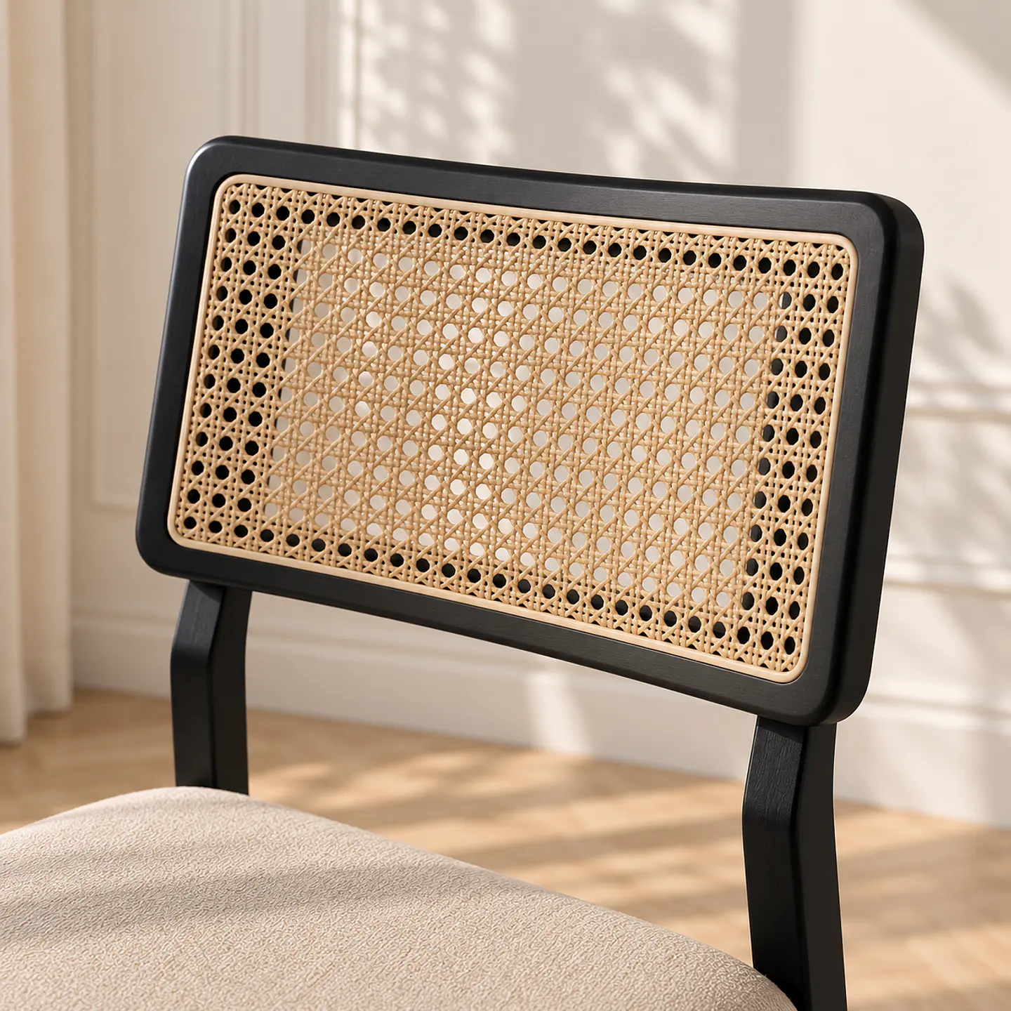 Silla Verona de Madera Negra con Rattan y Asiento Beige 2
