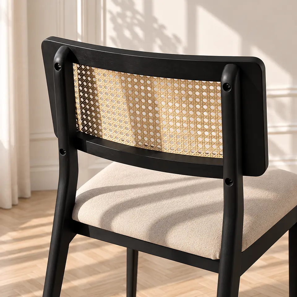 Silla Verona de Madera Negra con Rattan y Asiento Beige 3