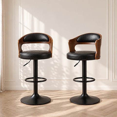 Set 2 Taburete Bar Bistro Walnut acolchado regulable- comedor meson cocina 