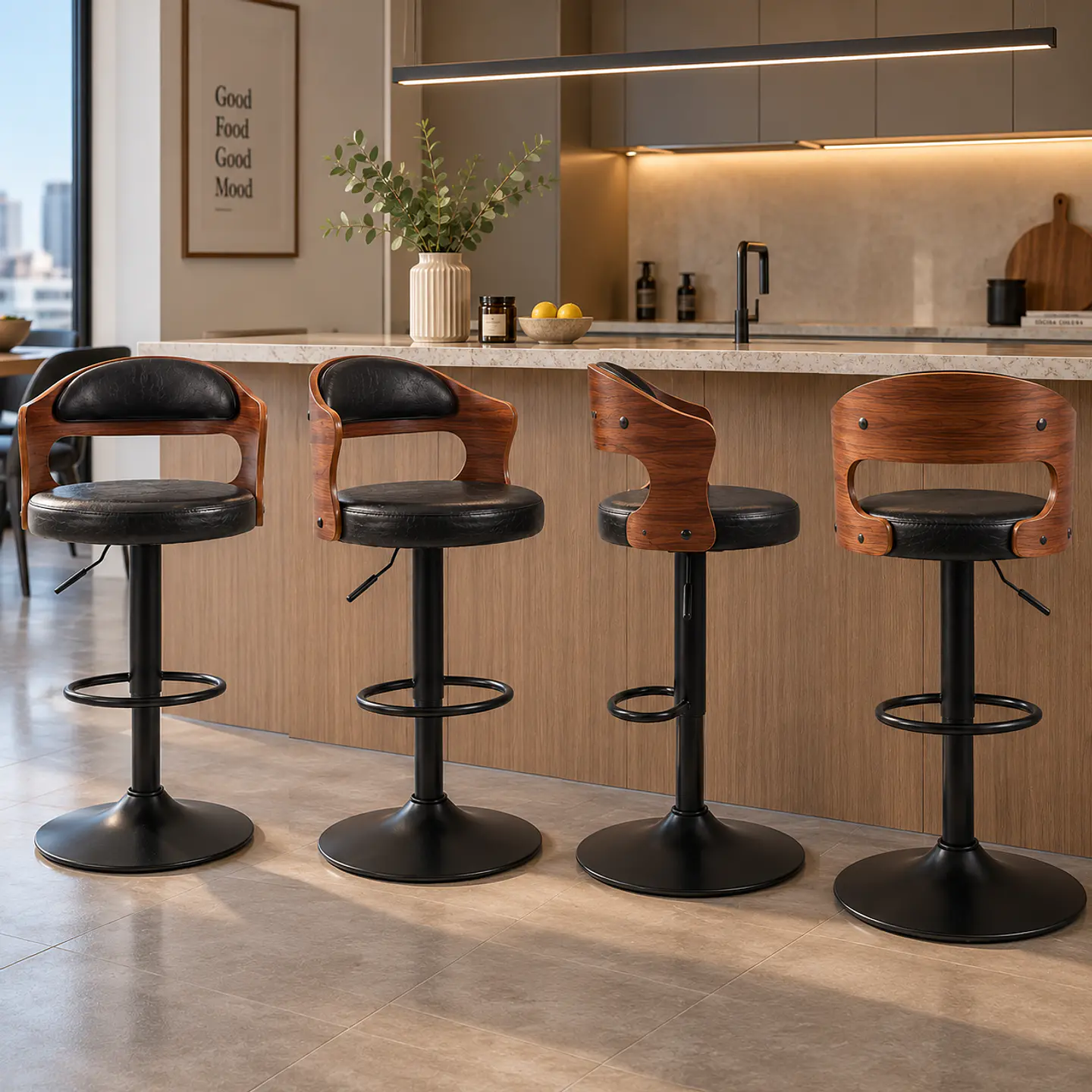 Set 2 Taburete Bar Bistro Walnut acolchado regulable- comedor meson cocina  4