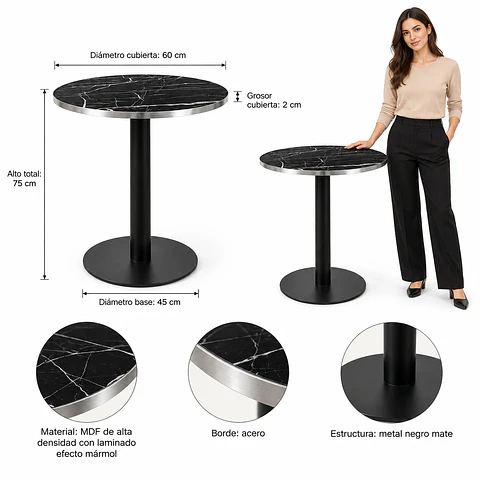 Mesa Verona Redonda Mármol Black - Cafetería Restaurante Cocina