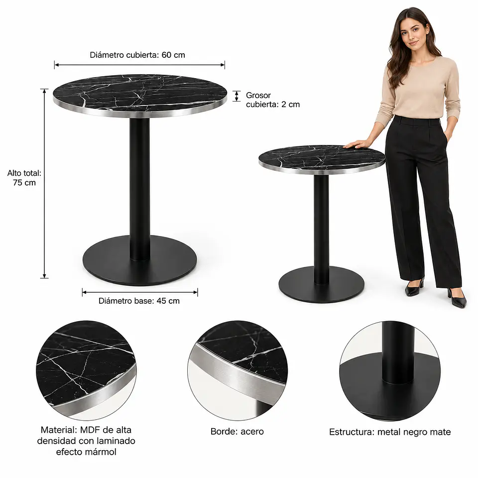 Mesa Verona Redonda Mármol Black - Cafetería Restaurante Cocina 2