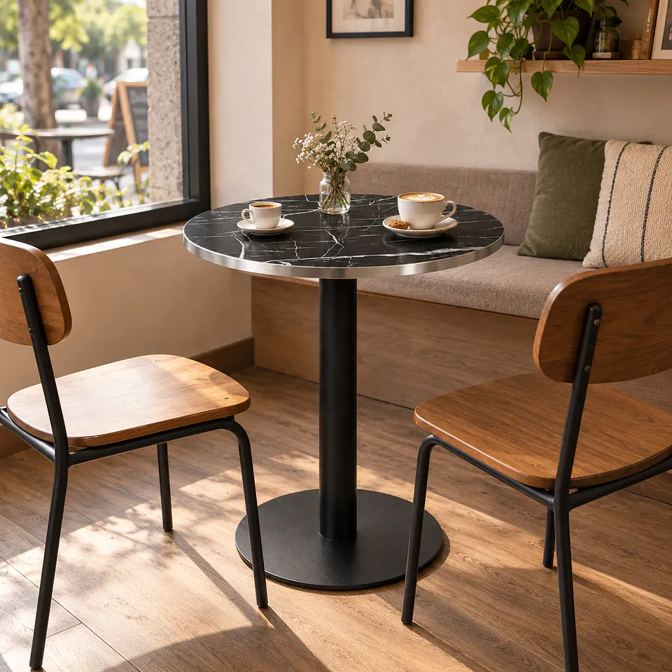 Mesa Verona Redonda Mármol Black - Cafetería Restaurante Cocina 3