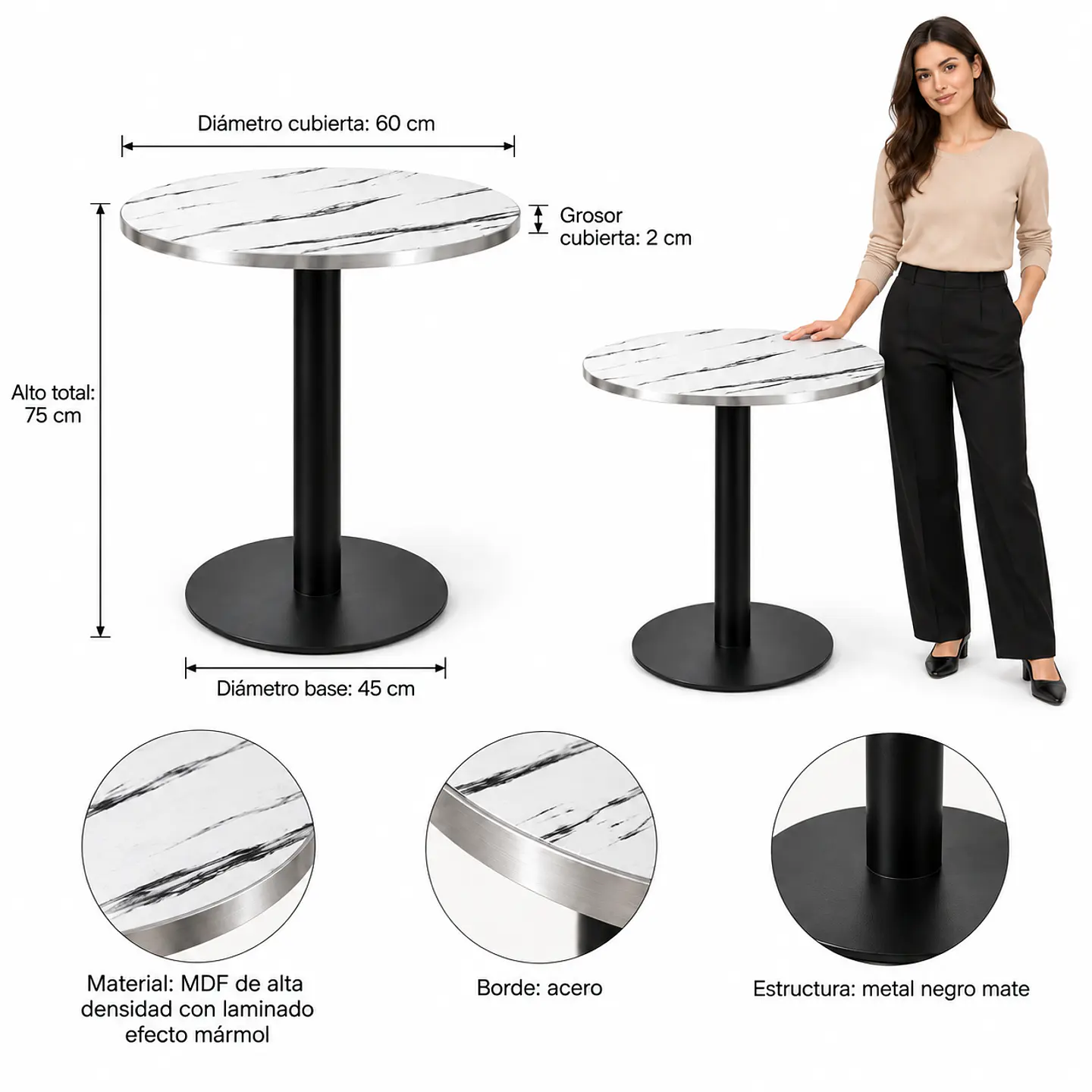 Mesa Verona Redonda Mármol Blanca Black - Cafetería Restaurante Cocina 4