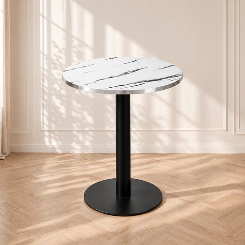 Mesa Verona Redonda Mármol Blanca Black - Cafetería Restaurante Cocina