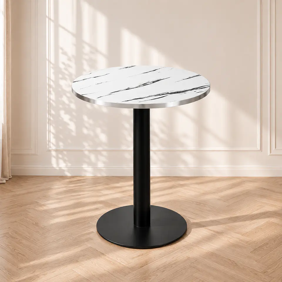 Mesa Verona Redonda Mármol Blanca Black - Cafetería Restaurante Cocina 1