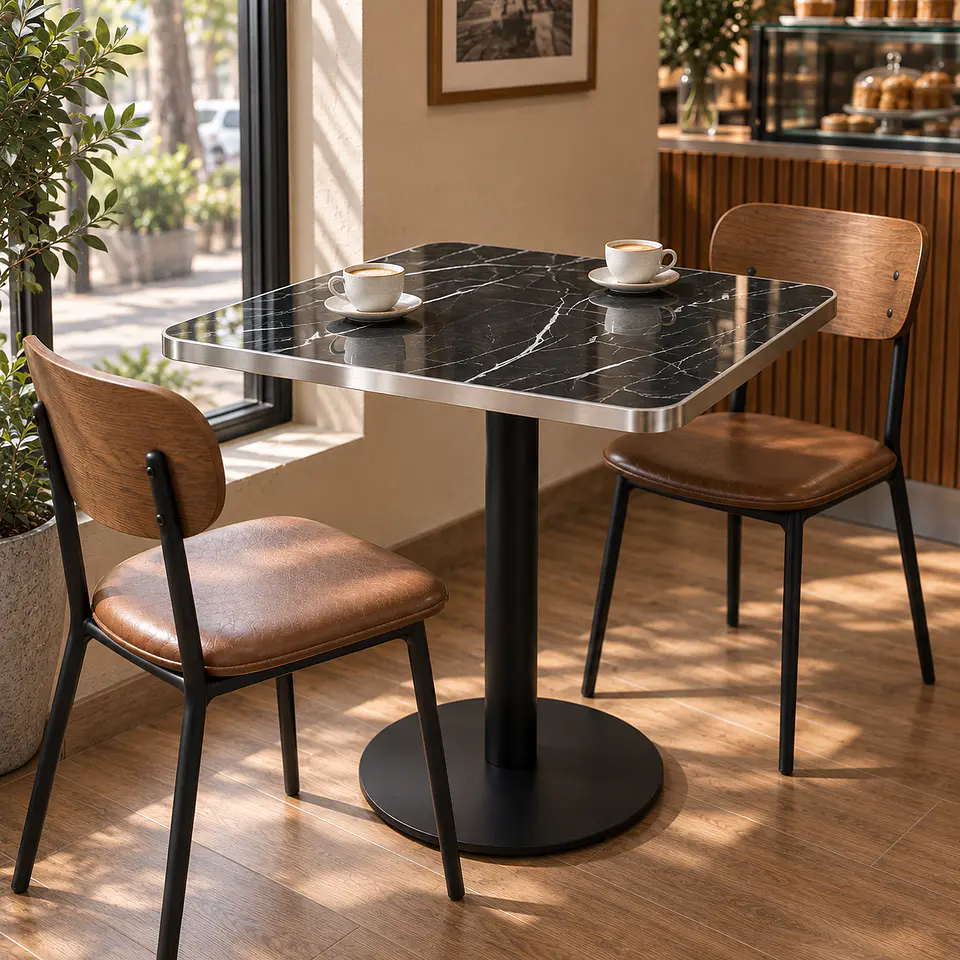 Mesa Verona Cuadrada Mármol Negro Black - Cafetería Restaurante Cocina 4
