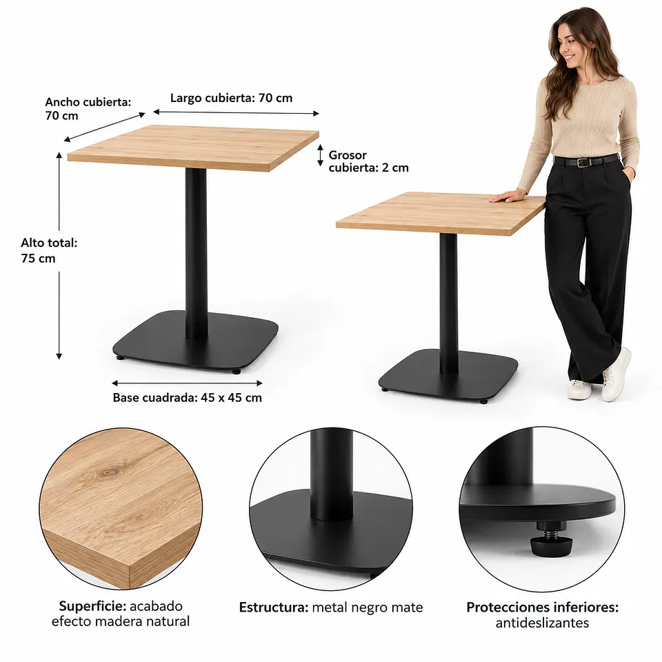 Mesa Cuadrada Maipo MDF wood Black - Cafetería Restaurante Cocina 4