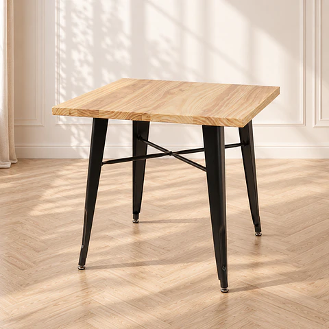 Mesa Cuadrada Tolix Wood Madera Pino Natural Black - Comedor Restaurante Cafetería exterior