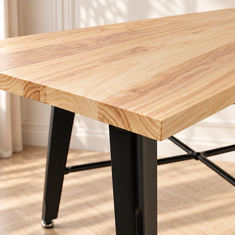 Mesa Cuadrada Tolix Wood Madera Pino Natural Black - Comedor Restaurante Cafetería exterior