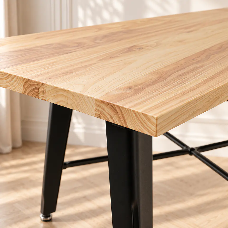 Mesa Cuadrada Tolix Wood Madera Pino Natural Black - Comedor Restaurante Cafetería exterior 2