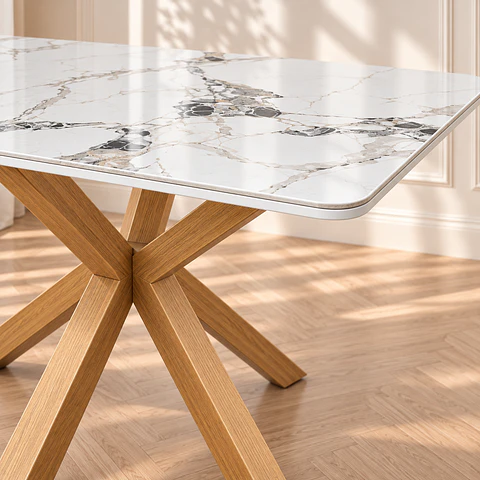 Mesa Rectangular Madrid Calacatta Blanco Wood - Comedor Cocina Sala de Reuniones