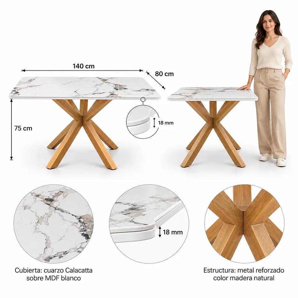 Mesa Rectangular Madrid Calacatta Blanco Wood - Comedor Cocina Sala de Reuniones 3