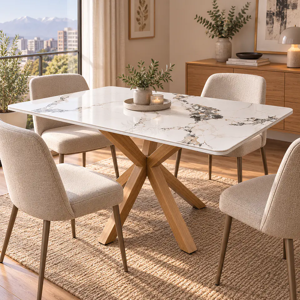 Mesa Rectangular Madrid Calacatta Blanco Wood - Comedor Cocina Sala de Reuniones 4