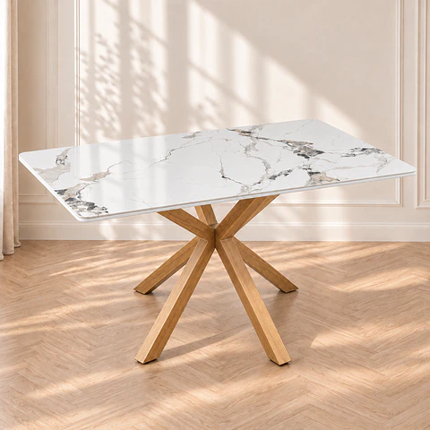 Mesa Rectangular Madrid Calacatta Blanco Wood - Comedor Cocina Sala de Reuniones