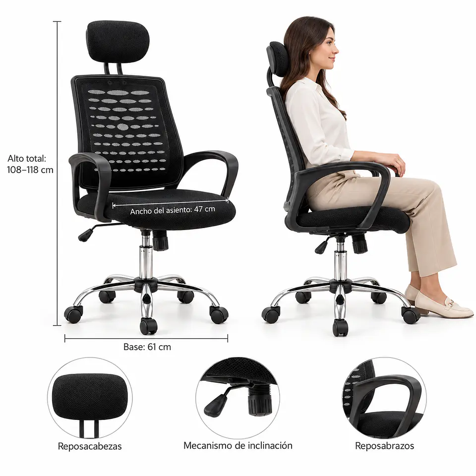 Silla Nylon Escritorio Negro- Oficina Home Office Estudio 4