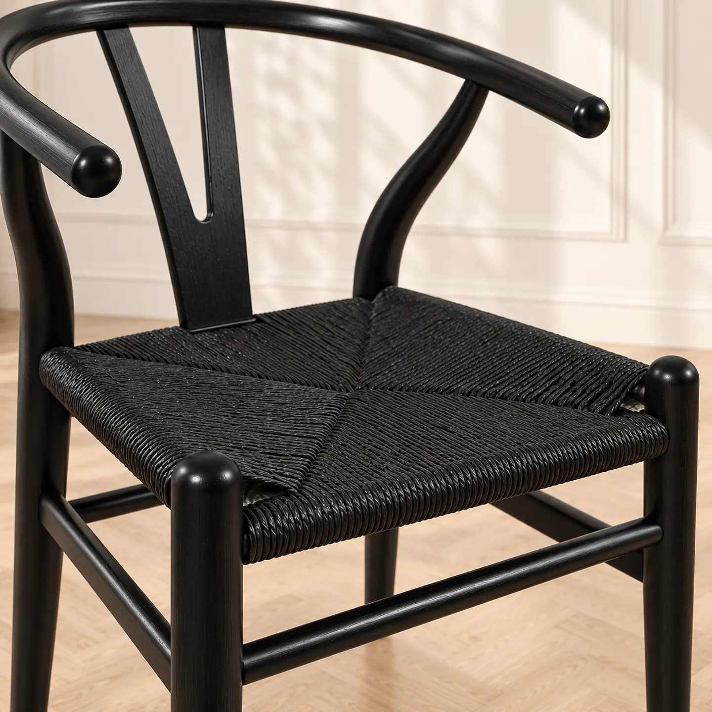 Silla Wishbone Negro Madera y tejido- living comedor restaurant 2
