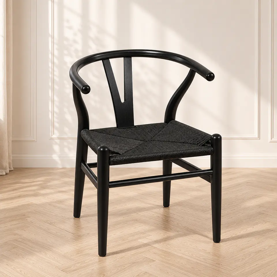 Silla Wishbone Negro Madera y tejido- living comedor restaurant 6