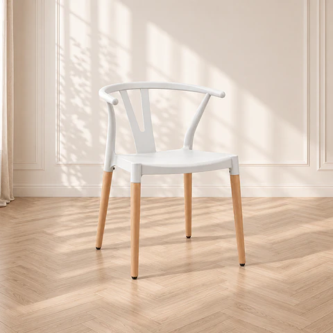 Silla Wishbone Polipropileno Blanco base Madera Natural - Comedor Cafetería Restaurante