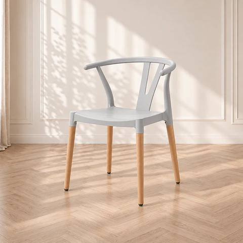Silla Wishbone Polipropileno Gris base Madera Natural - Comedor Cafetería Restaurante