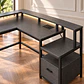 Escritorio en L para Home Office MDF Gris Negro con Cajón Nova- Oficina  - Miniatura 5