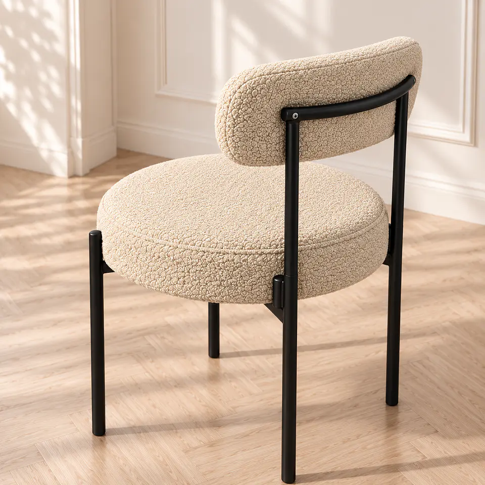 Silla MK Bouclé ovejita Beige Negro - Comedor Living Recepción 2