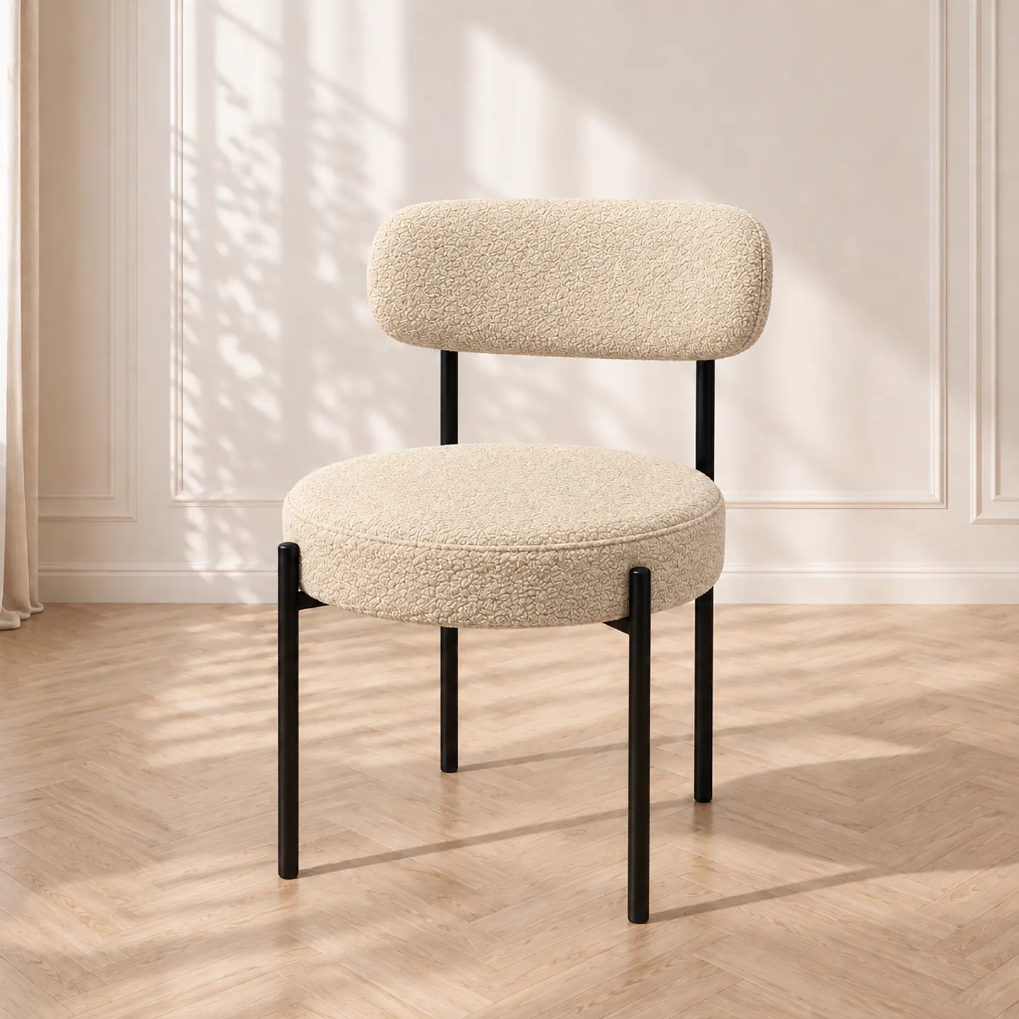 Silla MK Bouclé ovejita Beige Negro - Comedor Living Recepción 1