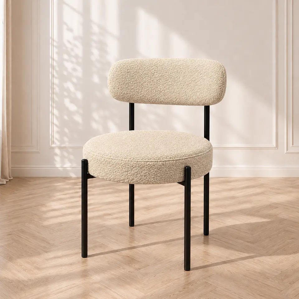 Silla MK Bouclé ovejita Beige Negro - Comedor Living Recepción 1