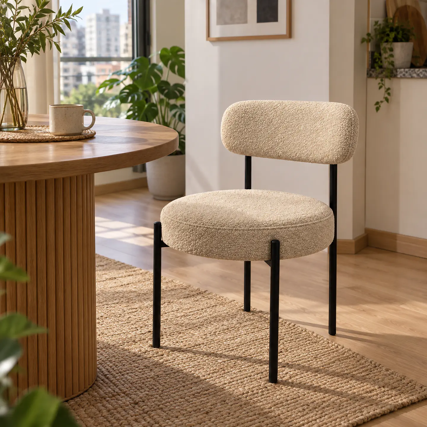Silla MK Bouclé ovejita Beige Negro - Comedor Living Recepción 3