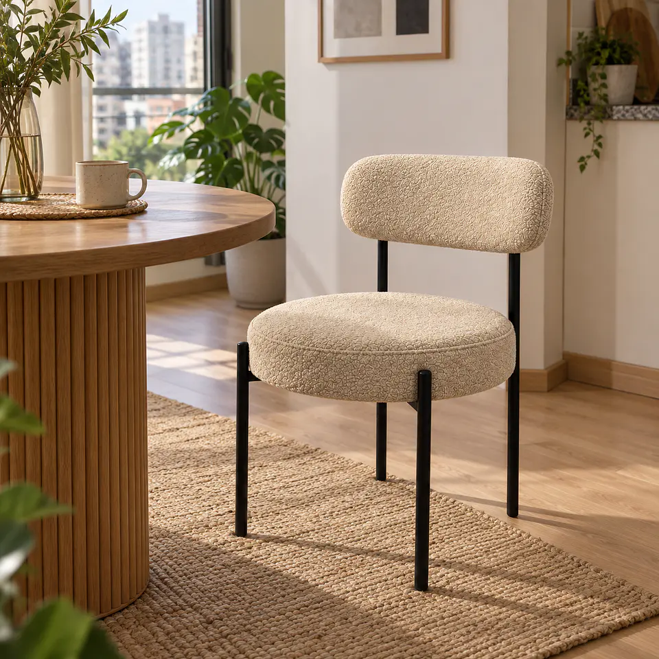 Silla MK Bouclé ovejita Beige Negro - Comedor Living Recepción 3