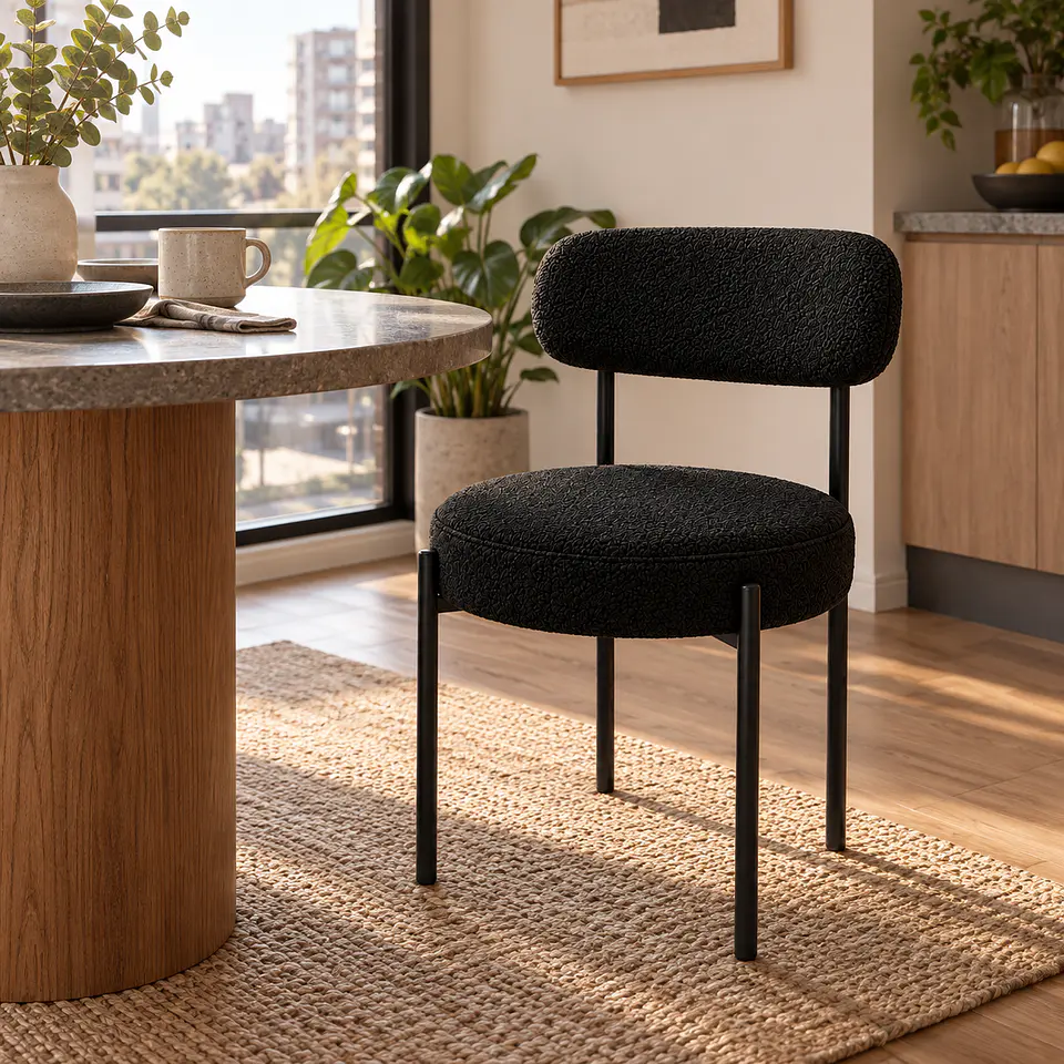 Silla MK Bouclé ovejita Negro y Negro - Comedor Living Recepción 3