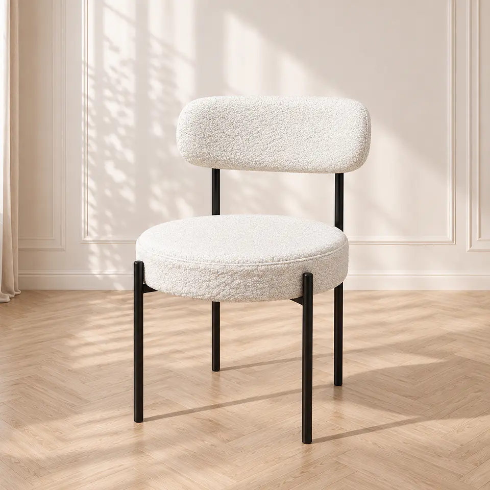 Silla MK Bouclé ovejita Blanco Negro - Comedor Living Recepción 2