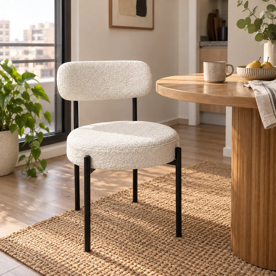 Silla MK Bouclé ovejita Blanco Negro - Comedor Living Recepción 3