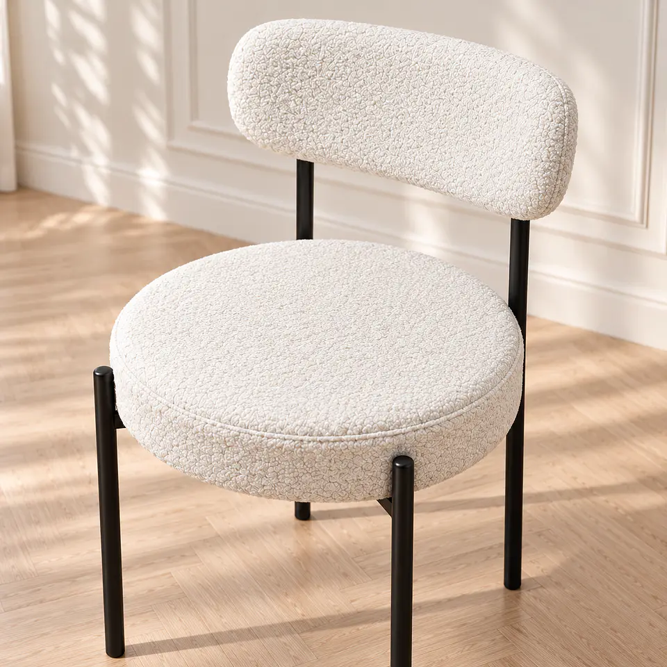 Silla MK Bouclé ovejita Blanco Negro - Comedor Living Recepción 4