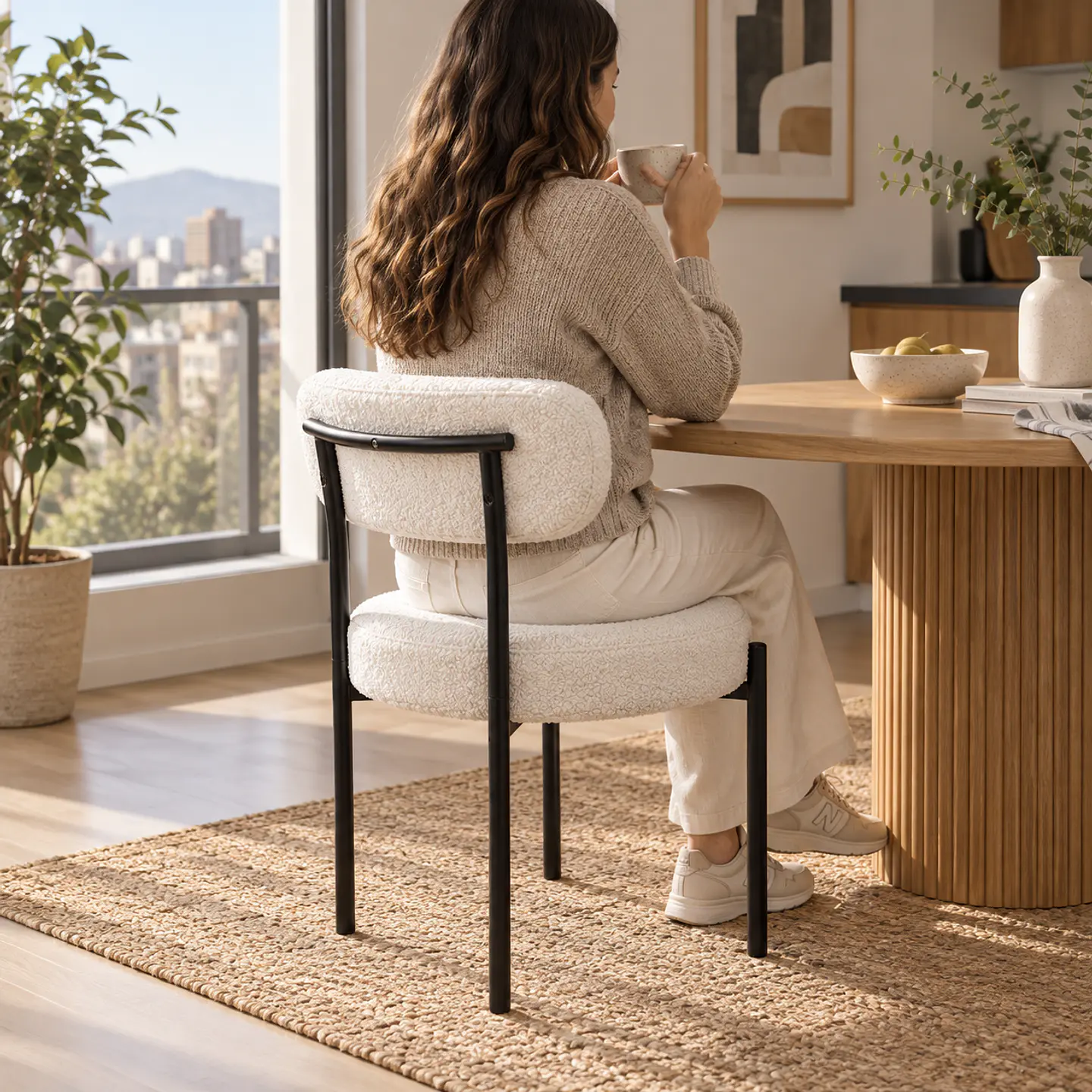 Silla MK Bouclé ovejita Blanco Negro - Comedor Living Recepción 5
