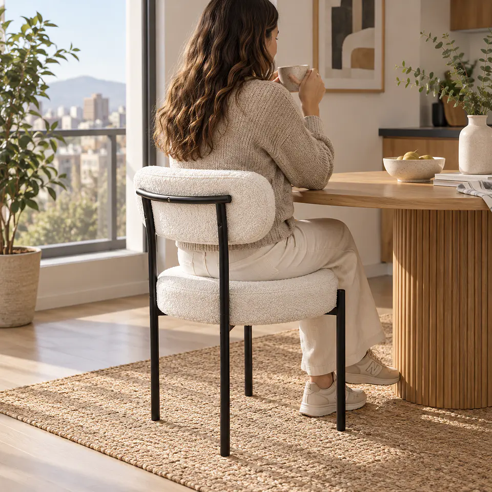 Silla MK Bouclé ovejita Blanco Negro - Comedor Living Recepción 5