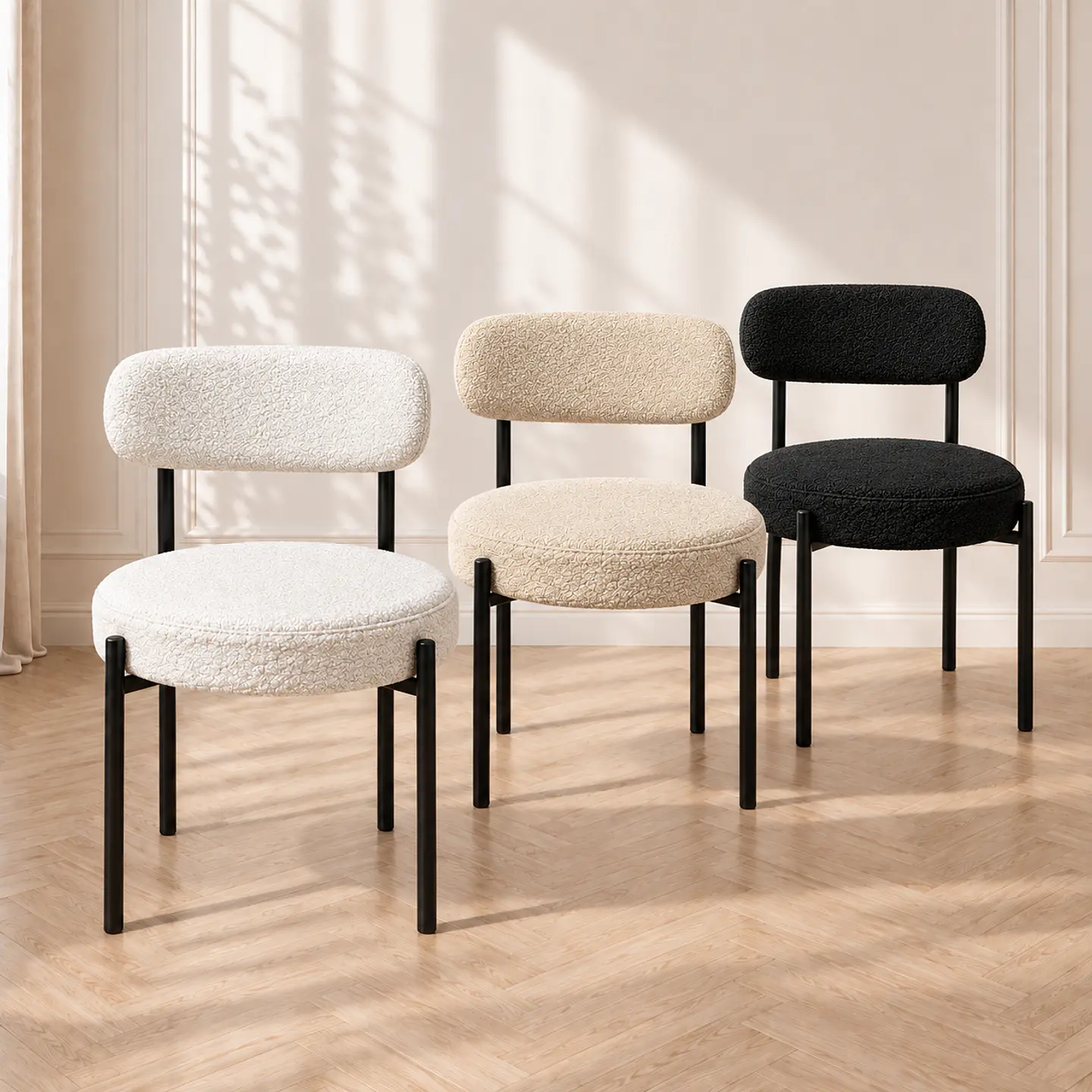Silla MK Bouclé ovejita Blanco Negro - Comedor Living Recepción 1