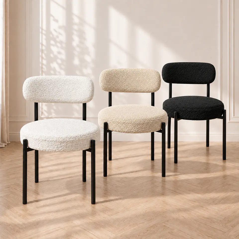 Silla MK Bouclé ovejita Blanco Negro - Comedor Living Recepción 1