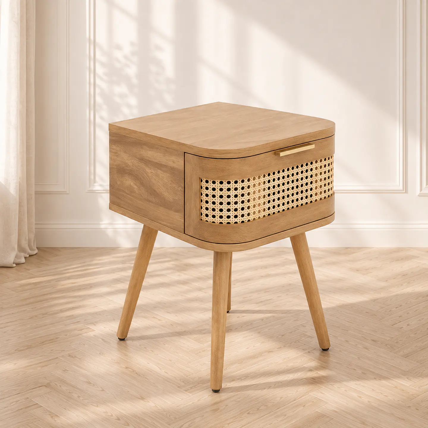 Velador Siena MDF Ratán Madera - Dormitorio Living Departamento 2