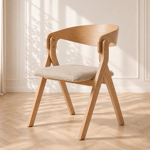 Silla Margot Lino con Apoyabrazos y Madera Natural Beige - Comedor living 