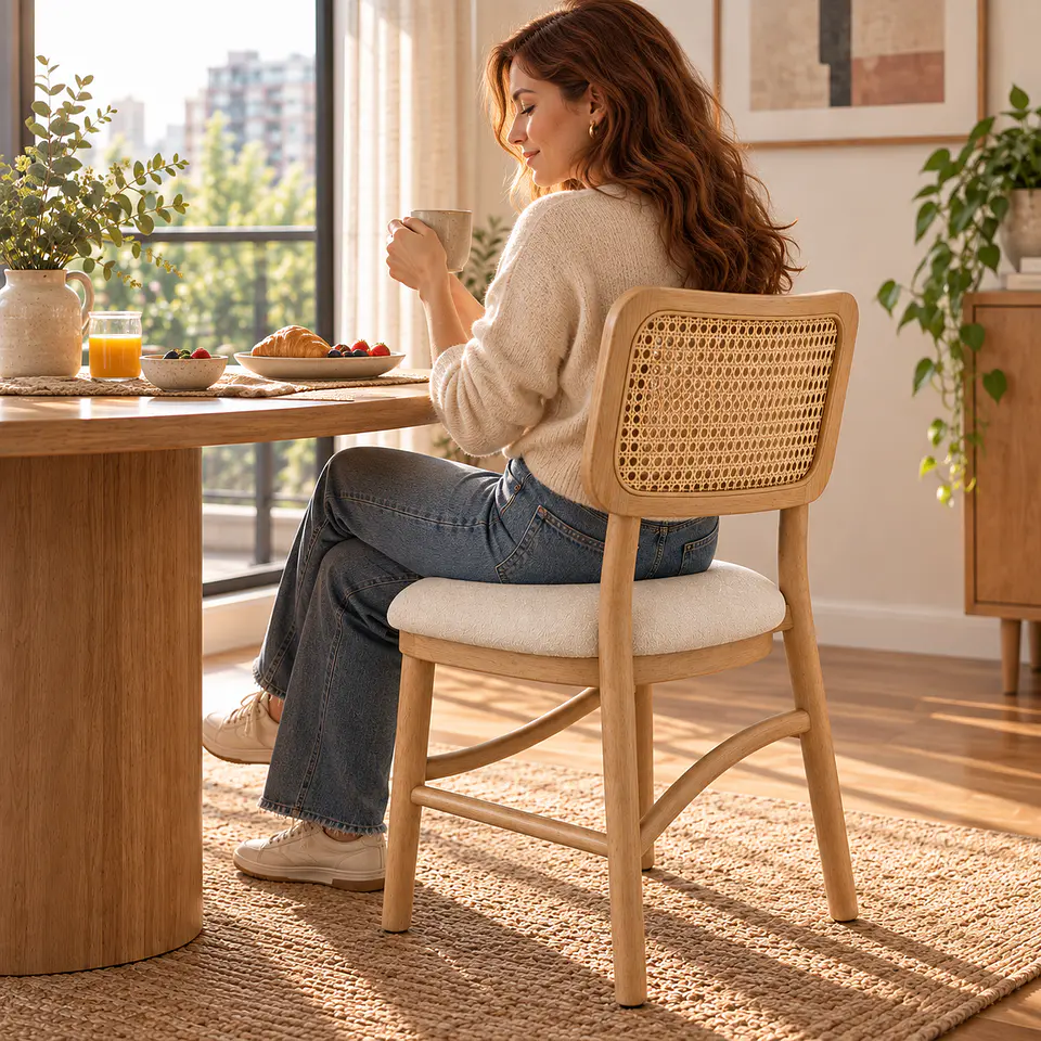 Silla Maitén Ratán Madera Natural - Comedor Cafetería Restaurante 2
