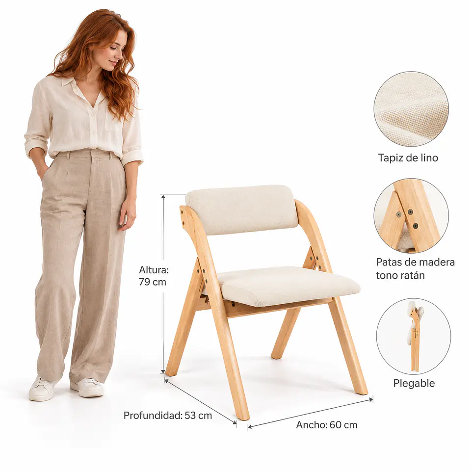 Silla Betlahem de Madera Plegable con Tapiz de Lino Acolchad 3