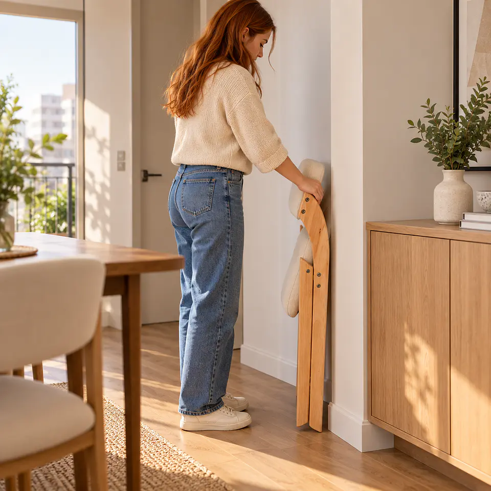 Silla Betlahem de Madera Plegable con Tapiz de Lino Acolchad 2