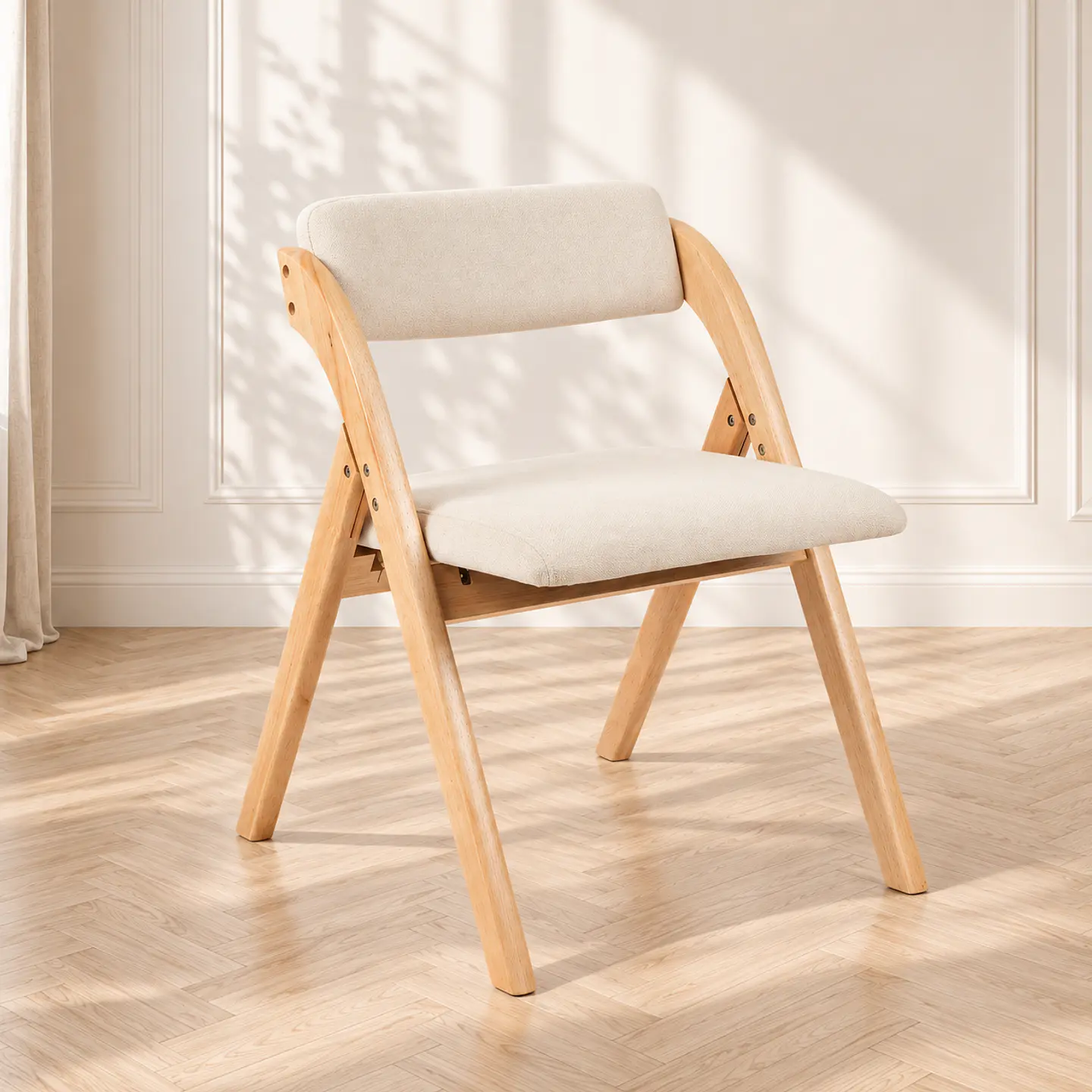 Silla Betlahem de Madera Plegable con Tapiz de Lino Acolchad 1