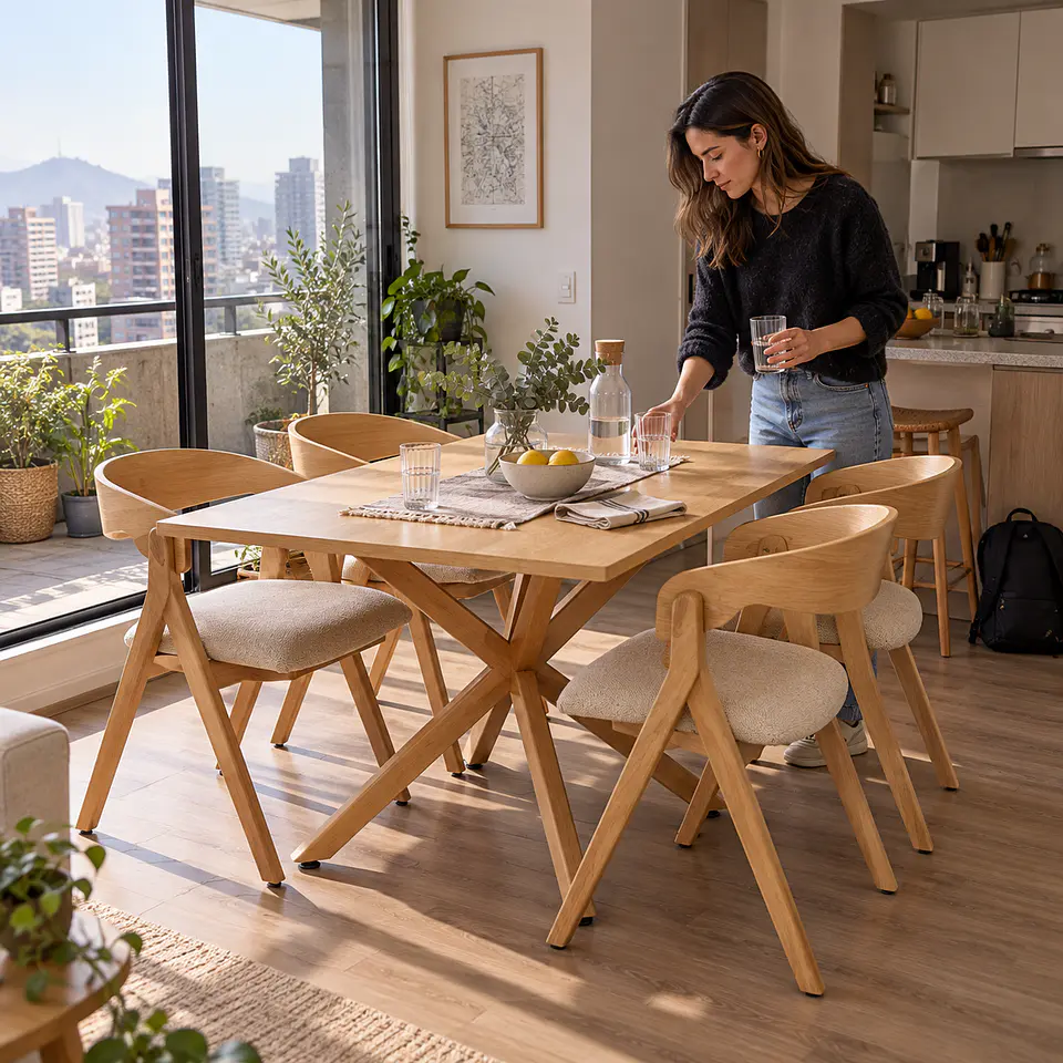 Comedor Argo Madrid Wood + Sillas Margot Chenilla - Comedor Living Departamento 3