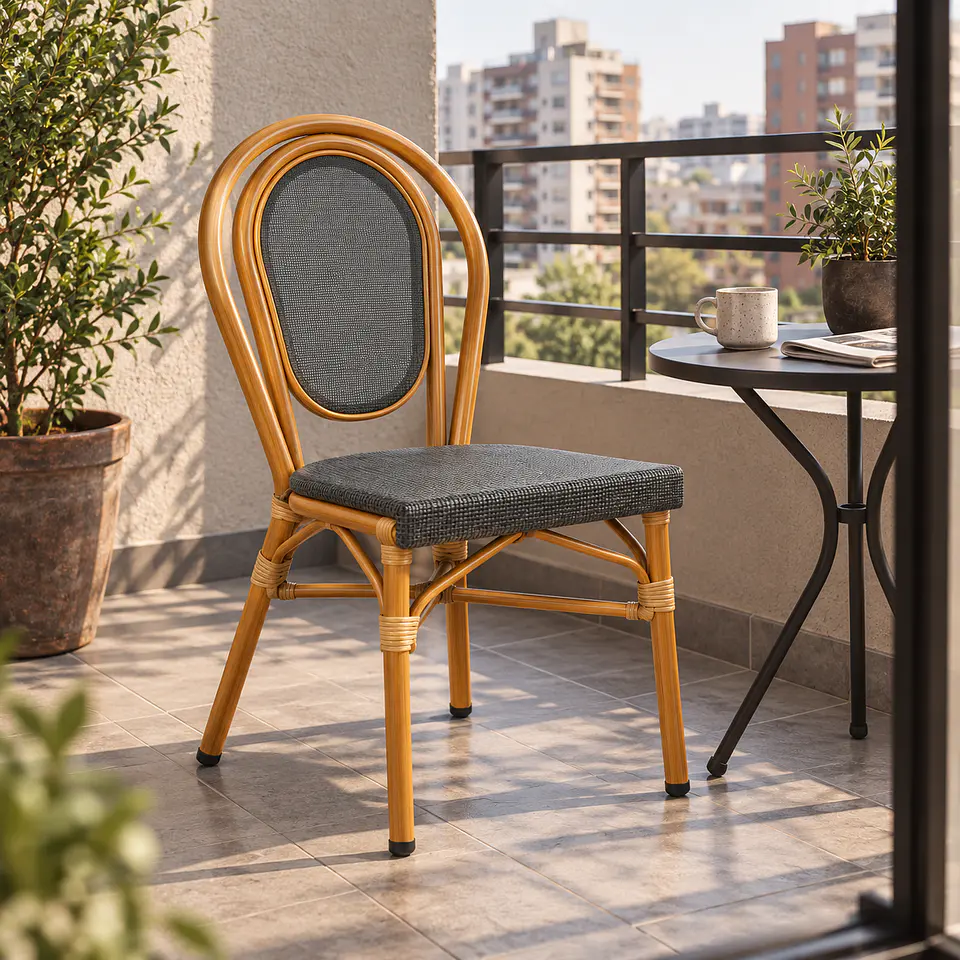 Silla Parisina Rivoli Ratán Grafito Madera -Comedor terraza restaurant cafeteria 4