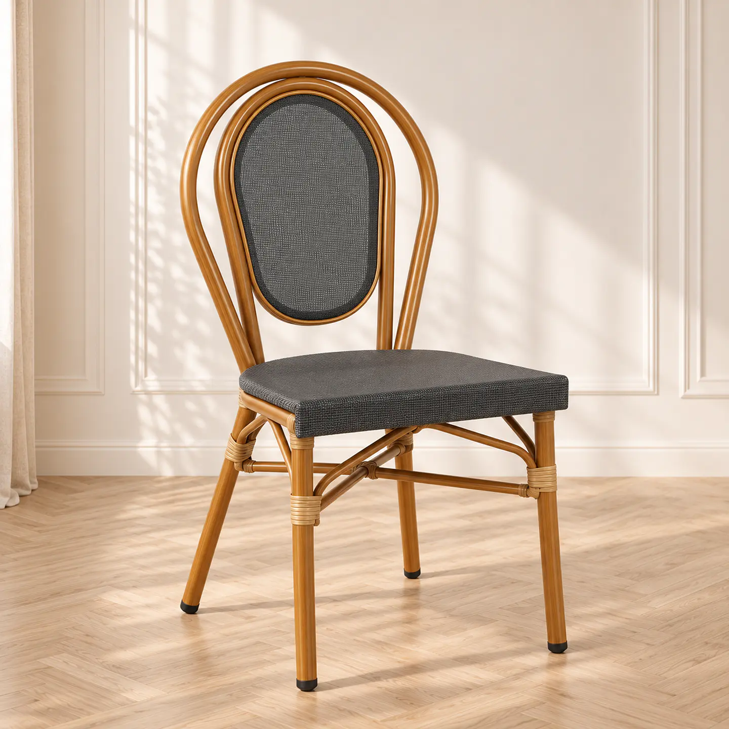 Silla Parisina Rivoli Ratán Grafito Madera -Comedor terraza restaurant cafeteria 1